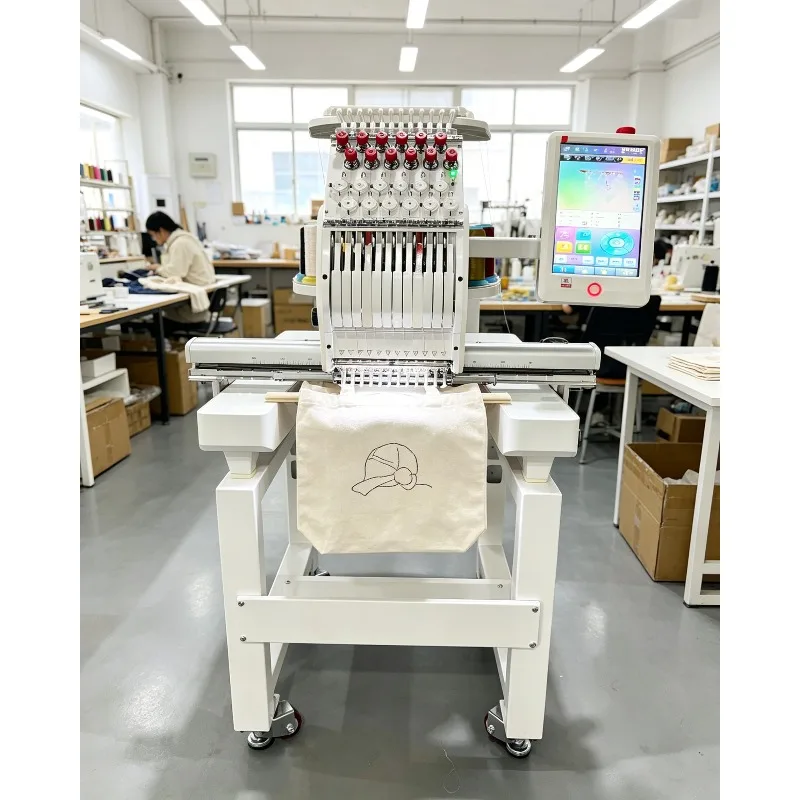 12 Needle Computerized Single Head Embroidery Machine High Speed Commercial Industrial for Hat Cap Shoes Garment Textile