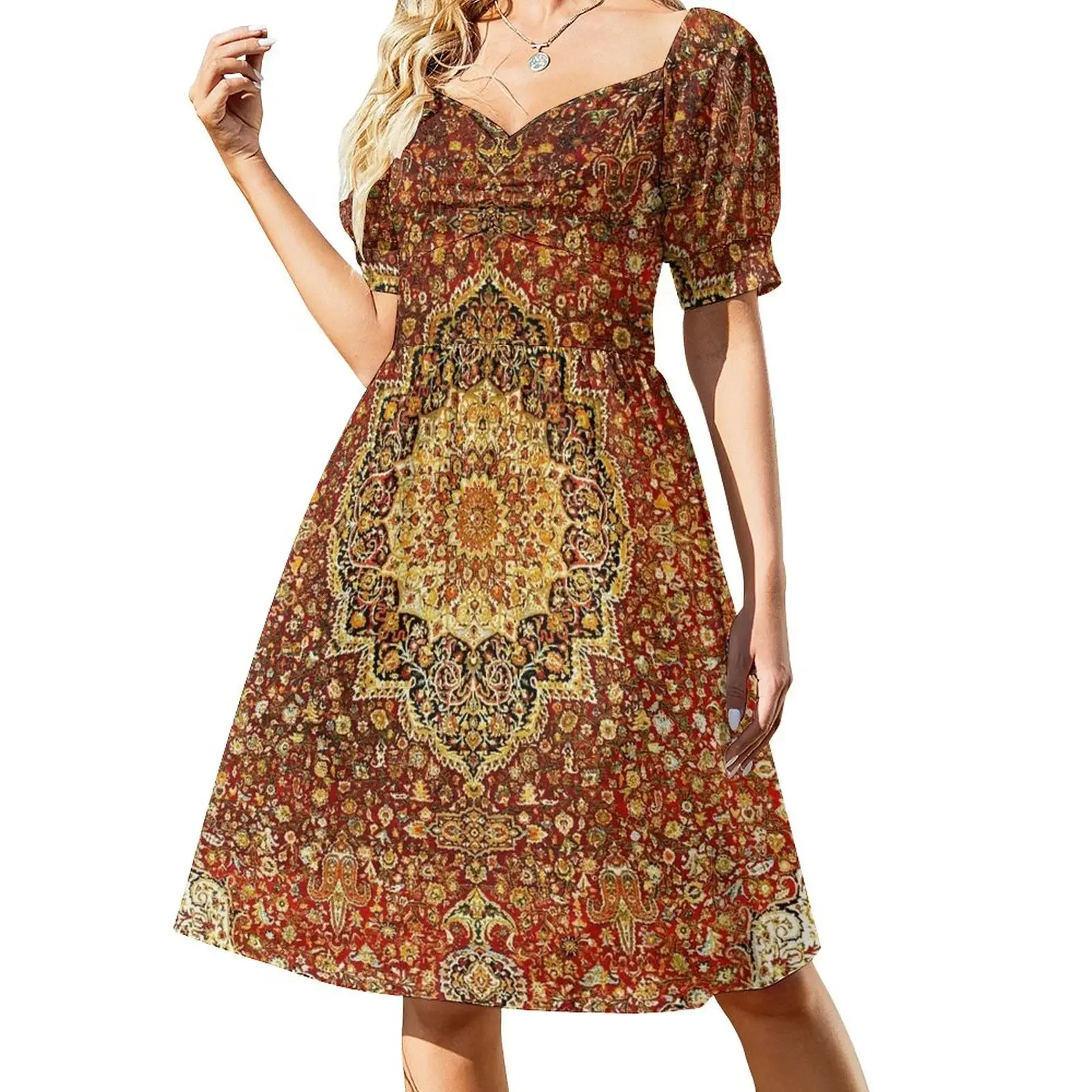 

Khorasan Antique Persian Carpet Print Short-Sleeved Dress summer dress woman 2025 summer dress daily