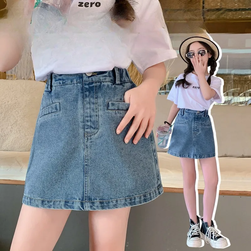 Girls Denim Shorts Summer 2024 New Children\'s Pants Big Children Style Thin Skirt Korean Version Girls Wear Culottes