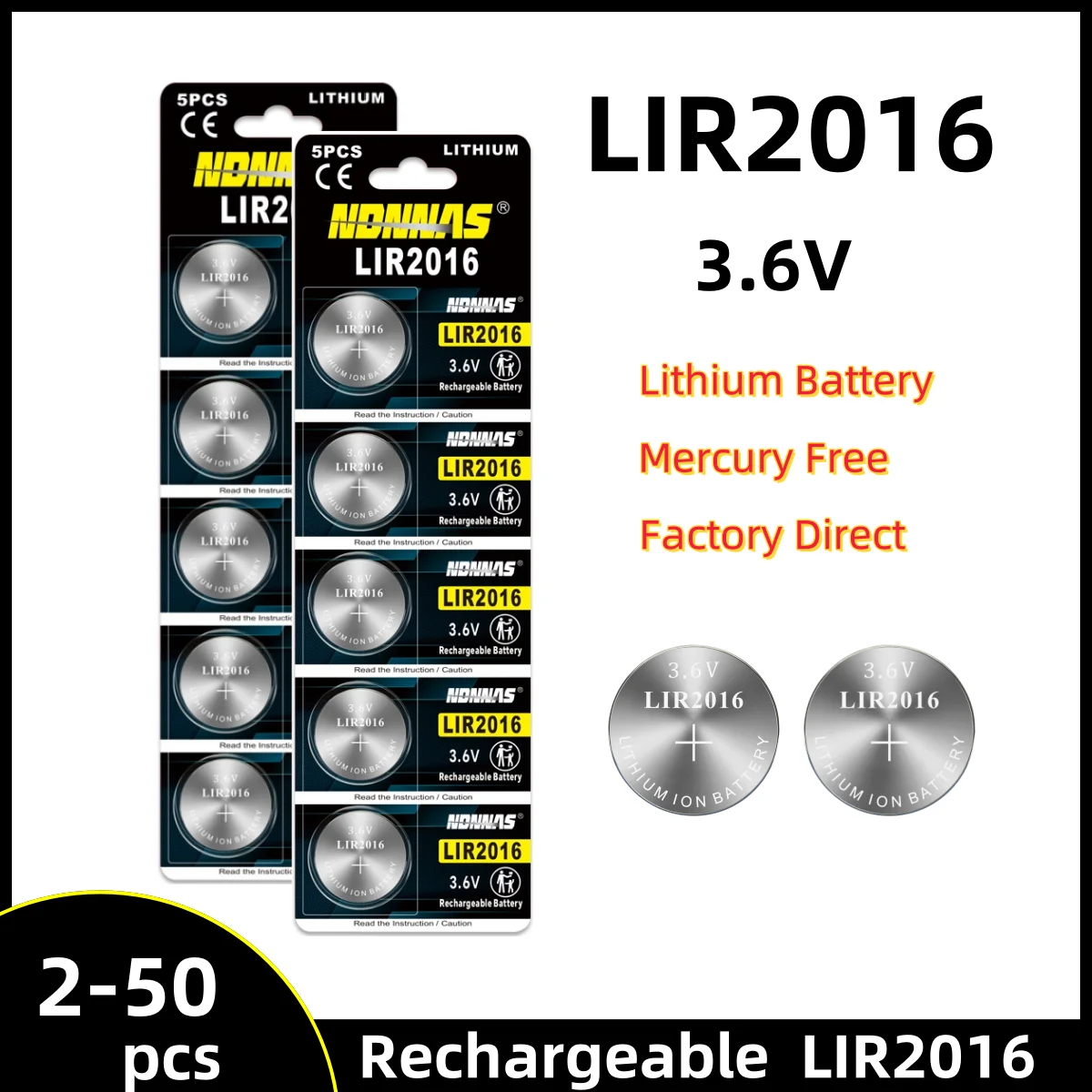 

2-50 шт. LIR2016 перезаряжаемая литий-ионная батарея 3,6 В литий-ионная замена CR2016 для ключа дистанционного управления автомобиля