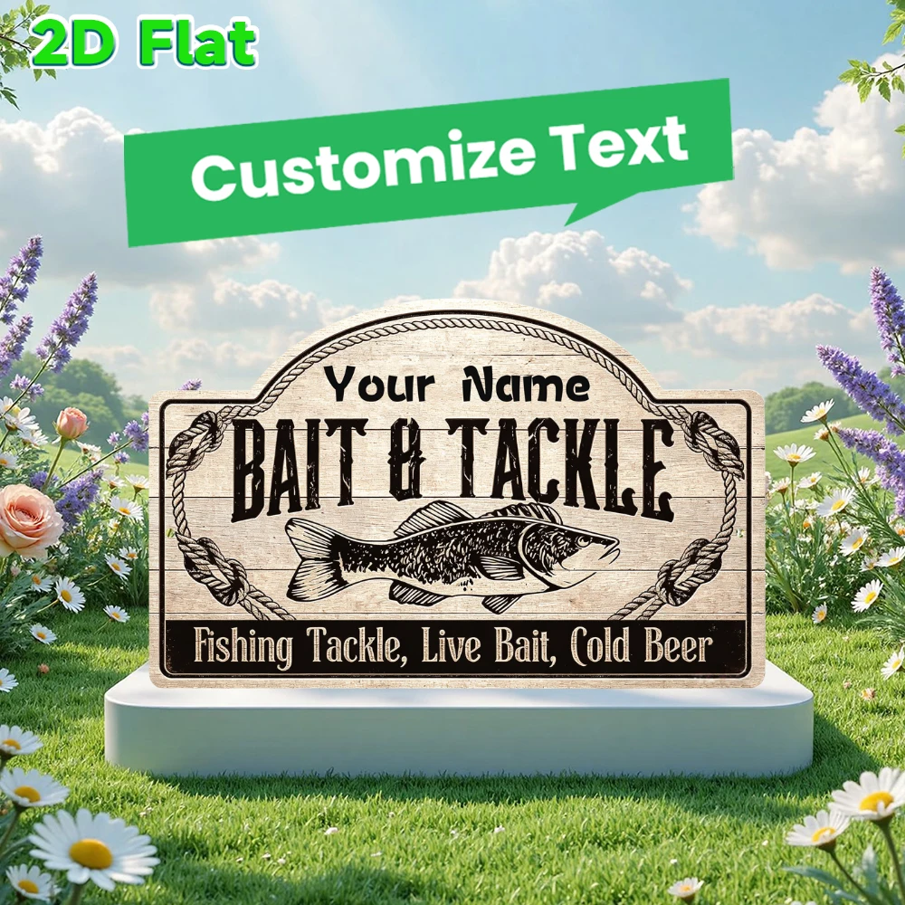 Custom Name Bait & Tackle Metal Sign, Arched Vintage Fishing Plaque, Personalized Wall Decor for Fishing Cabin