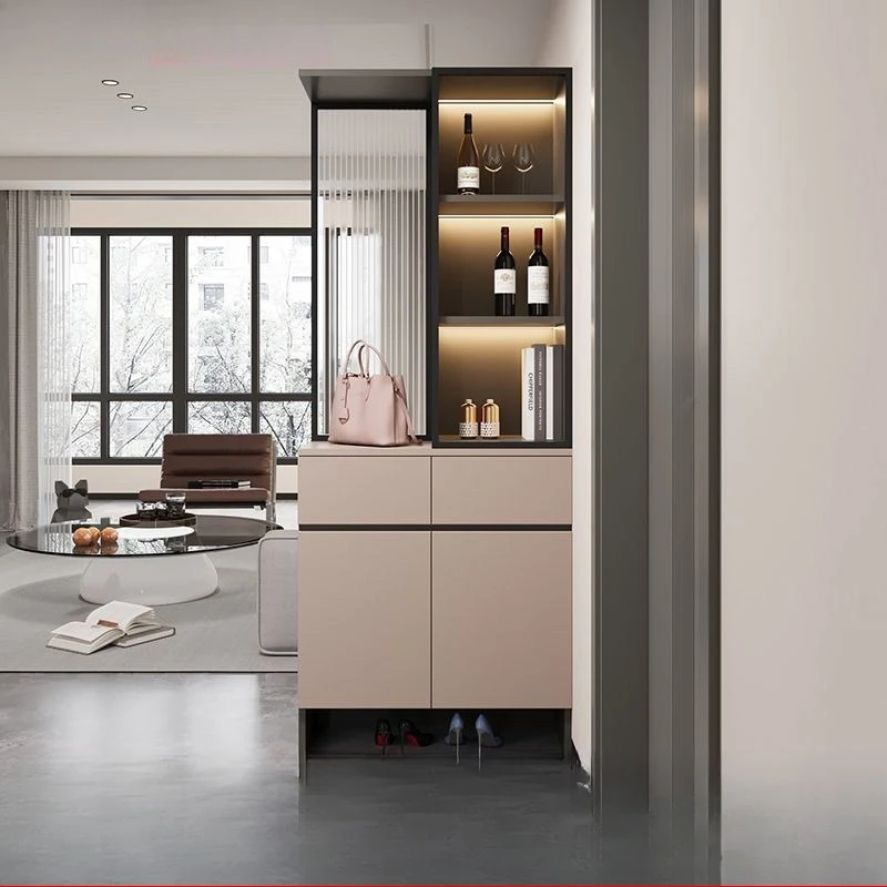 

Solid wood shoe foyer cabinet Integrated wall Living room glass wine Balcony storage cabinet Shoe