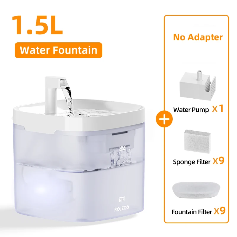 ROJECO 1,5L automatische drinkfontein voor huisdieren, inclusief filters. Slimme drinkfontein voor katten, automatische waterdispenser voor honden.