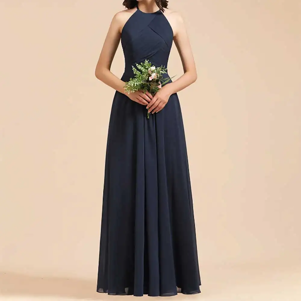 

Elegant Halter Neck A-line Sleeveless Backless Evening Dress for Women Prom Dress Bridesmaid's Dress Formal Occasion فساتين سهرة