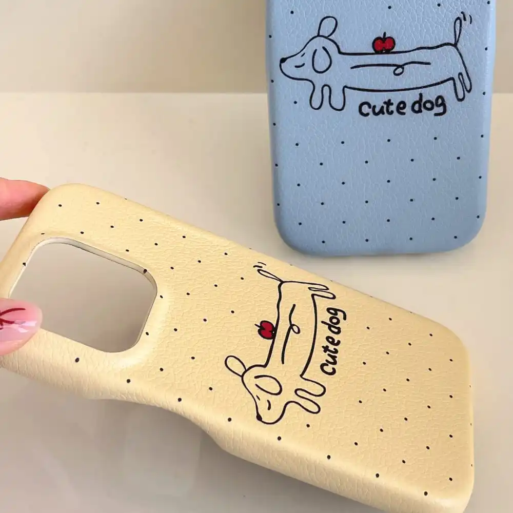 جراب هاتف جرو جلدي ناعم لـ iPhone ، حيوانات كرتونية لطيفة ، غطاء واقي ضد السقوط ، تخفيضات كبيرة ، جميل ، 12 ، 13 ، 14 ، 15 Pro Max