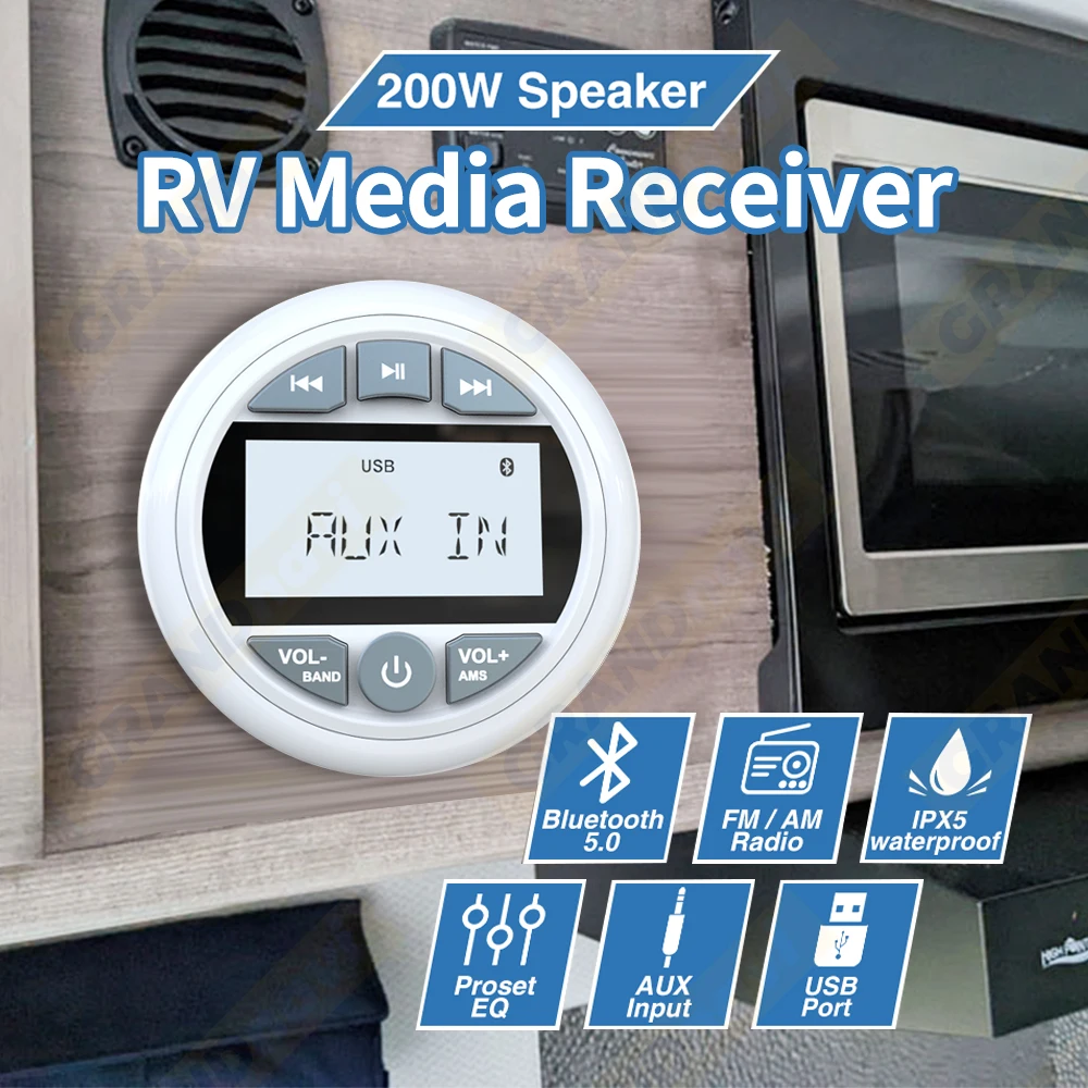 RV ستيريو ATV UTV IPX5 مقاوم للماء مشغل راديو MP3 بلوتوث FM AM الصوت ل محرك القارب المنزل RV يخت مقياس عربة مركبة بحرية