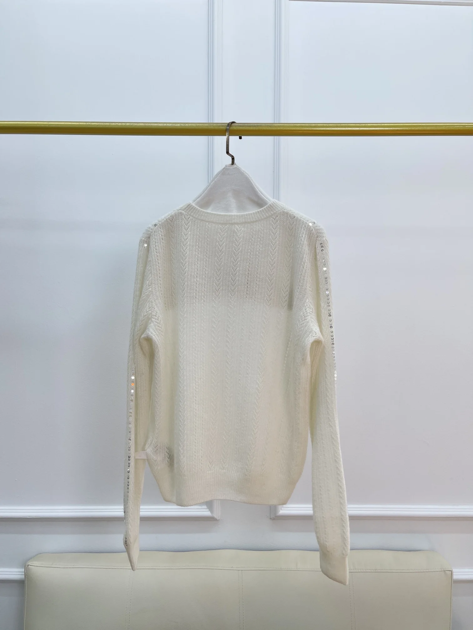 New High Quality Loose Simple Sequined Yarn Round Neck Cashmere Sweater