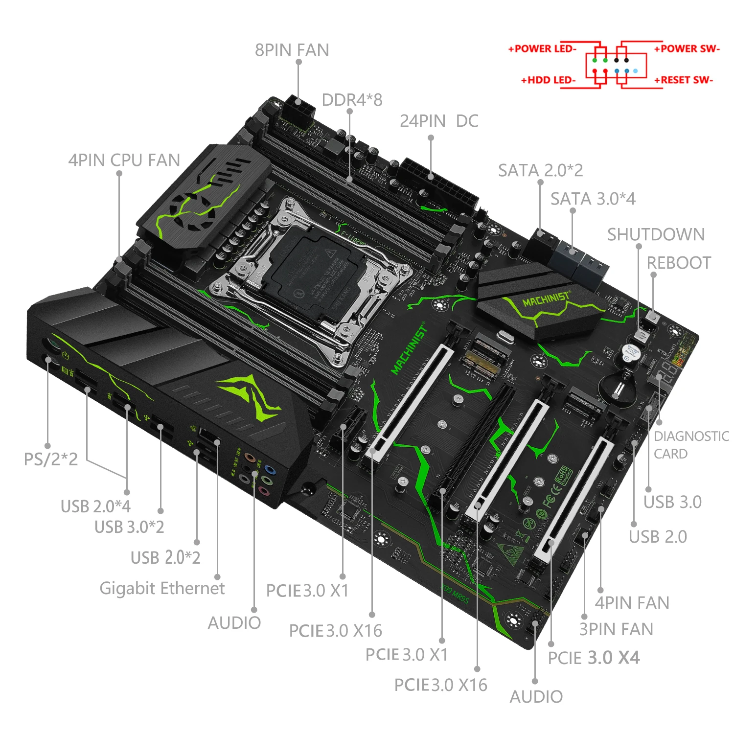 Machinist mr9s x99マザーボード,Lga 2011-3 xeon e5 2640 2666 2667 v3 v4,ddr4,ecc 2670,メモリnvme m.2