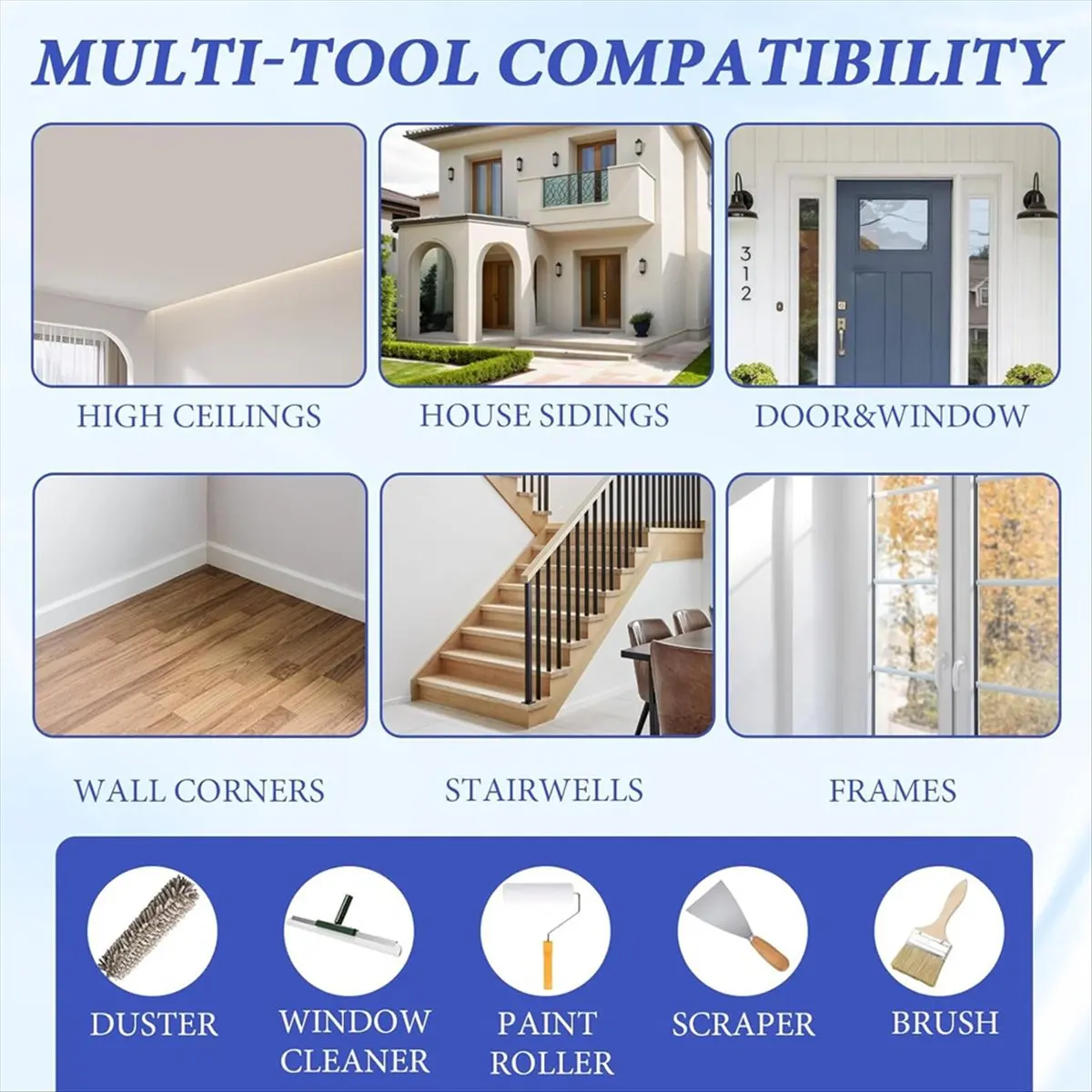 2026 + Multi-Angle Paint Brush Extender, Extension Pole Attachments with Two Brushes - Rotating Head, Secure Handle Grip, Walls
