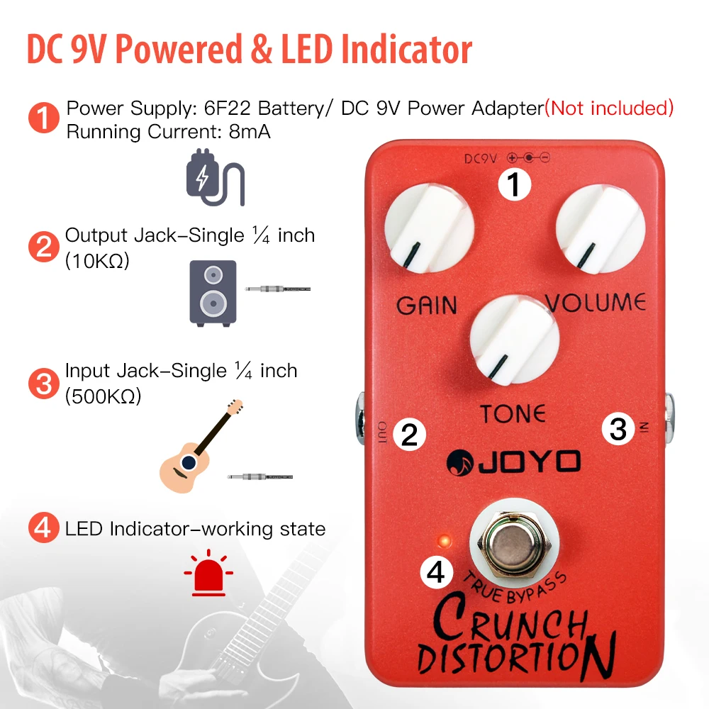 JOYO JF-03 Crunch Distortion Guitar Pedal Rock Distortion Sound Pedal with Tone & Gain & Volume Control British Classic Effect view 5