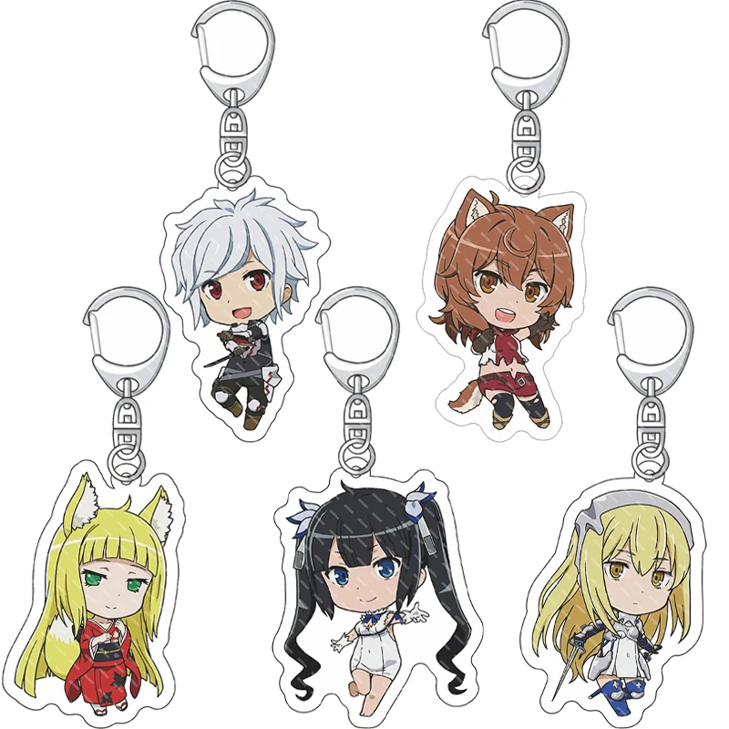 55MM Anime Ist es falsch, in einem Dungeon nach Mädchen umzusuchen? Figur Hestia Ais Wallenstein Liliruca Arde Acryl-Schlüsselanhänger Geschenke