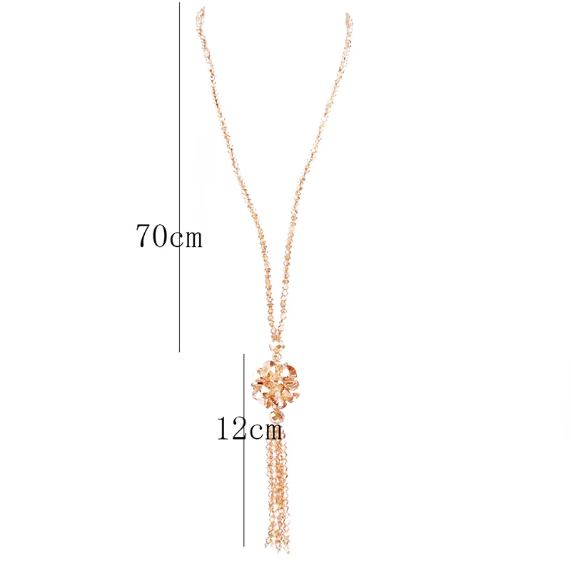 Korean Crystal Bead Long Necklace Women Autumn Winter Joker Sweater Chain Fashion 2023 Kpop Tassel Pendant Neck Decoration