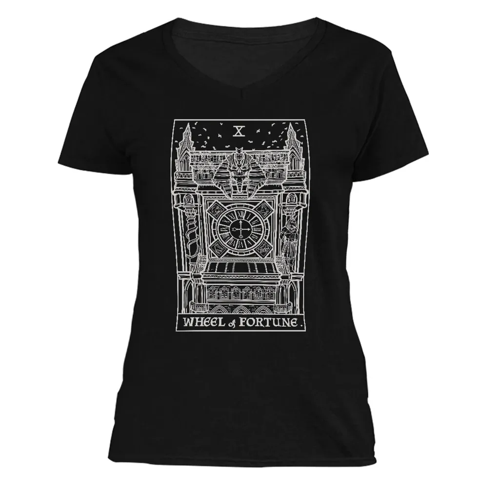 Wheel of Fortune Tarot Card Women Fit  Gothic Anubis Halloween Horror Shirt  High Quality 100%Cotton Short Sleeve