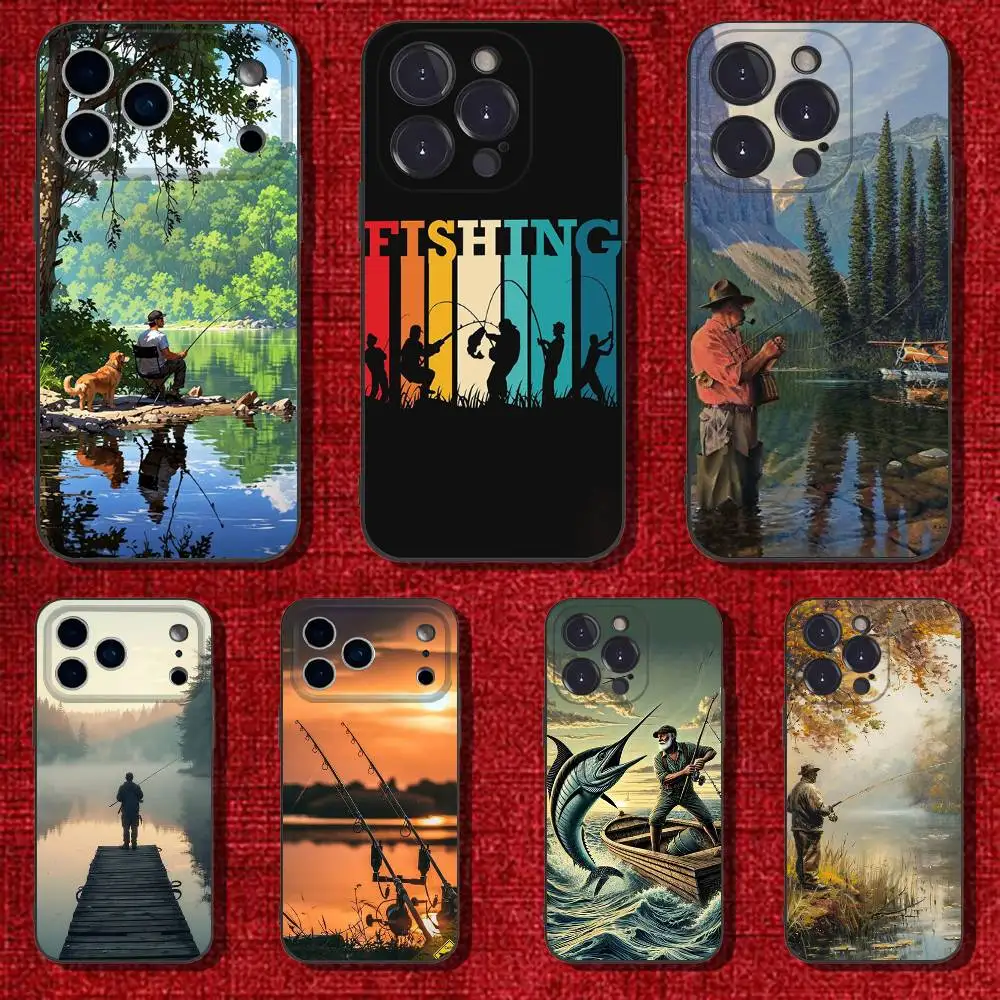 

Hunting Fishing Man Phone Case For iPhone 17,16,15,14,13,12,Pro,Max,Plus,E,SE4,Air,Mini Black Soft Cover