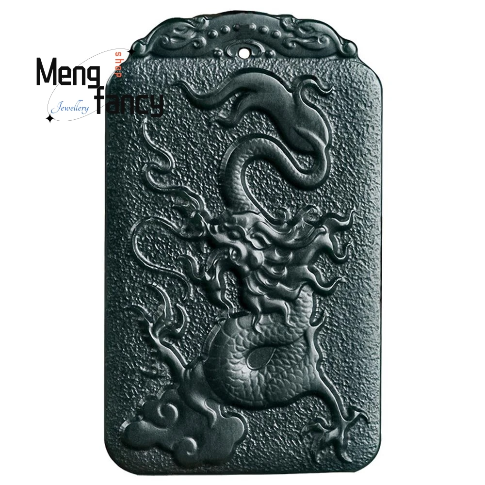 Genuine Natural Hetian Ink Jade Zodiac Dragon Pendant Mascot Domineering High-end Exquisite Retro Luxury Quality Fashion Jewelry