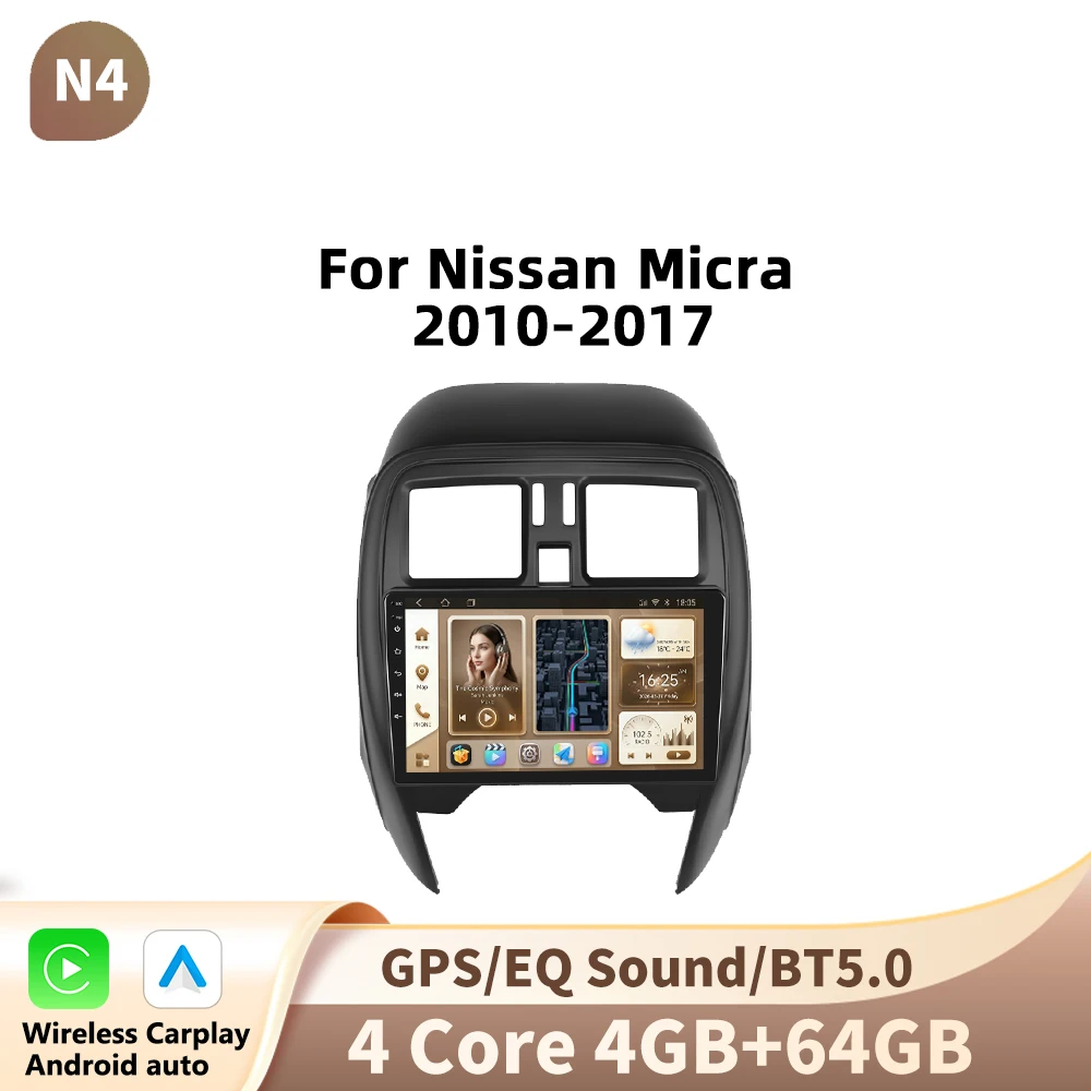 Podofo 9 inch Android autoradio voor Nissan Micca 2010-2017 met multimediaspeler, GPS-navigatie, 2din en Bluetooth - afbeelding 1
