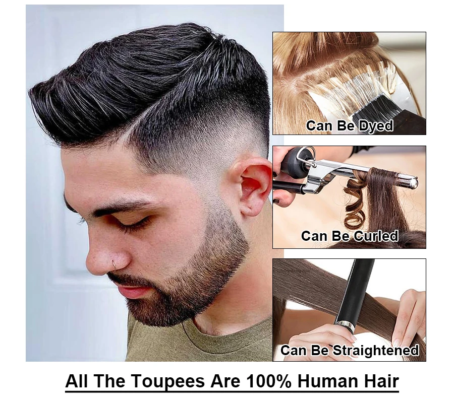 ISKIN Men Toupee Human Hair Curly Thin Skin PU Men's Capillary Prosthesis With Knots Indian Remy Hair System Unit Natural Wigs