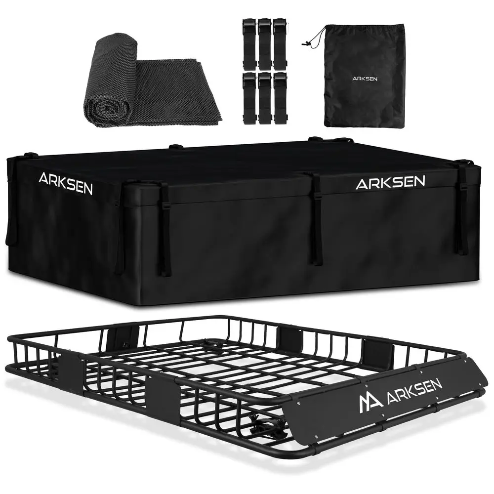 

64 x 50 x 6 Inch Universal Extra Wide 150LB Heavy Duty Roof Rack Cargo with 500D PVC Waterproof Cargo Bag, Car Top Luggage Hold