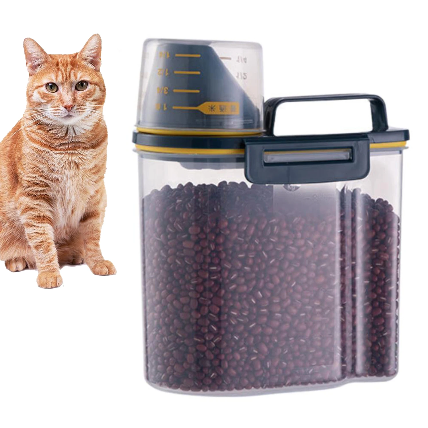 Portable Large Dog Cat Food Storage Container Measuring Pail Plastic Tank with Moisture-Proof Sealed Jar Pet Supplies Accessorie