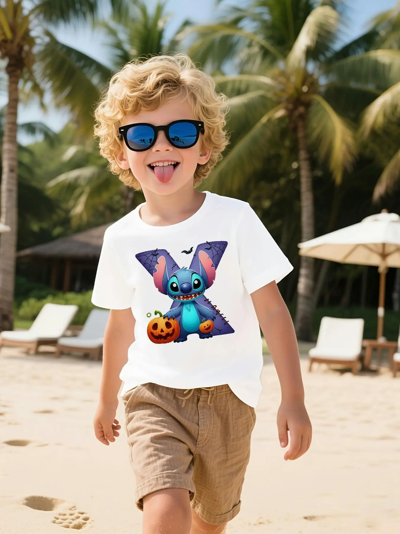 

2025 New Disney Printed Children's Street Fashion Trend Short Sleeve Pure Cotton Round Neck T-shirt