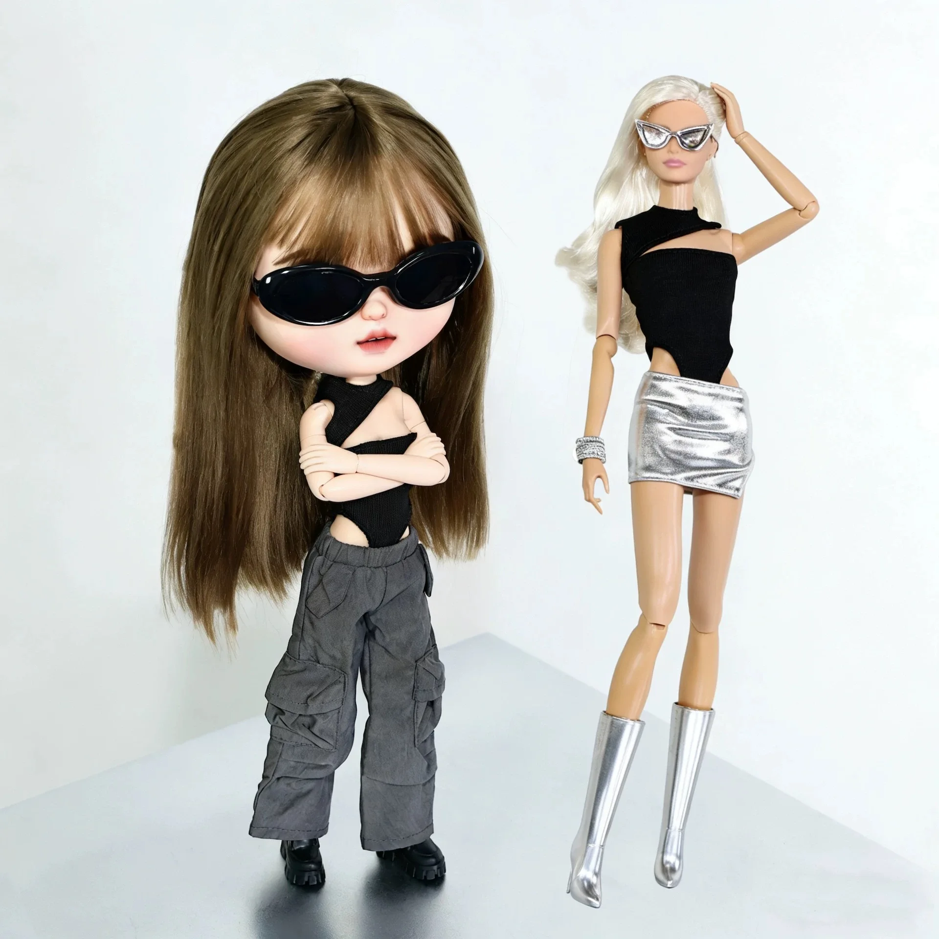 Moda boneca roupas acessórios design exclusivo colete recorte de uma peça + spice girls saia dividida conjunto para 1/6 ob24 fr supermodelo boneca