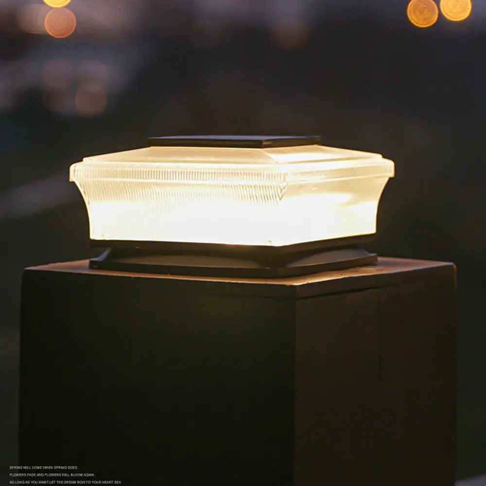 Waterproof Solar Post Light White / Warm Light Square Solar Column Headlight Lighting Solar Powered LED Pillar Cap Lights