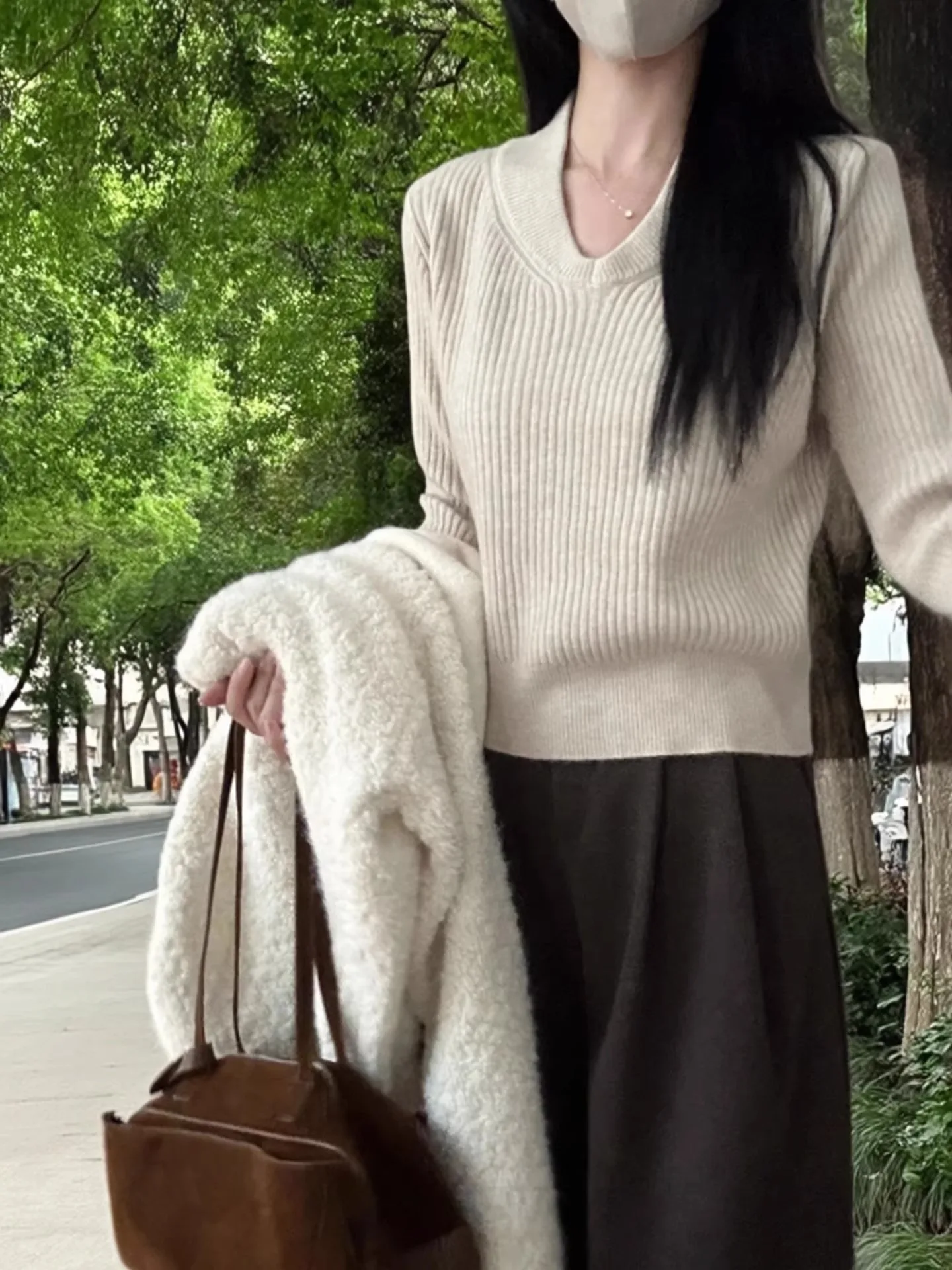 

Slim Fit V-Ne Sweater Women's Base Layer Pullover Knitted Top Outerwear Autumn Winter Faionable Korean Sle Long Sve