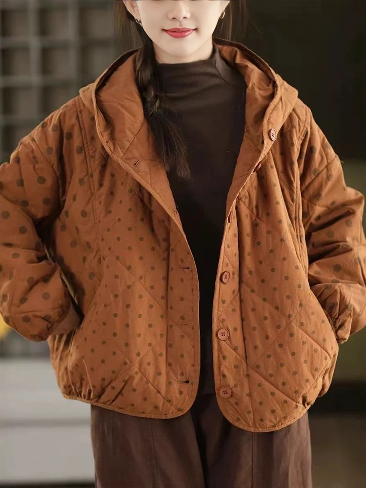 Amax LuluE Bohemia Wintermäntel Damenmode gepunktete gepolsterte Jacken Damen mit Kapuze lässig übergroße warme Parkas klassische Oberbekleidung