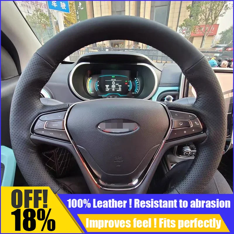 

Leather Car Steering Wheel Cover Fit For Chery Tiggo 3 2011-2014 Hand Sewing Custom Diy Auto Car Accessories