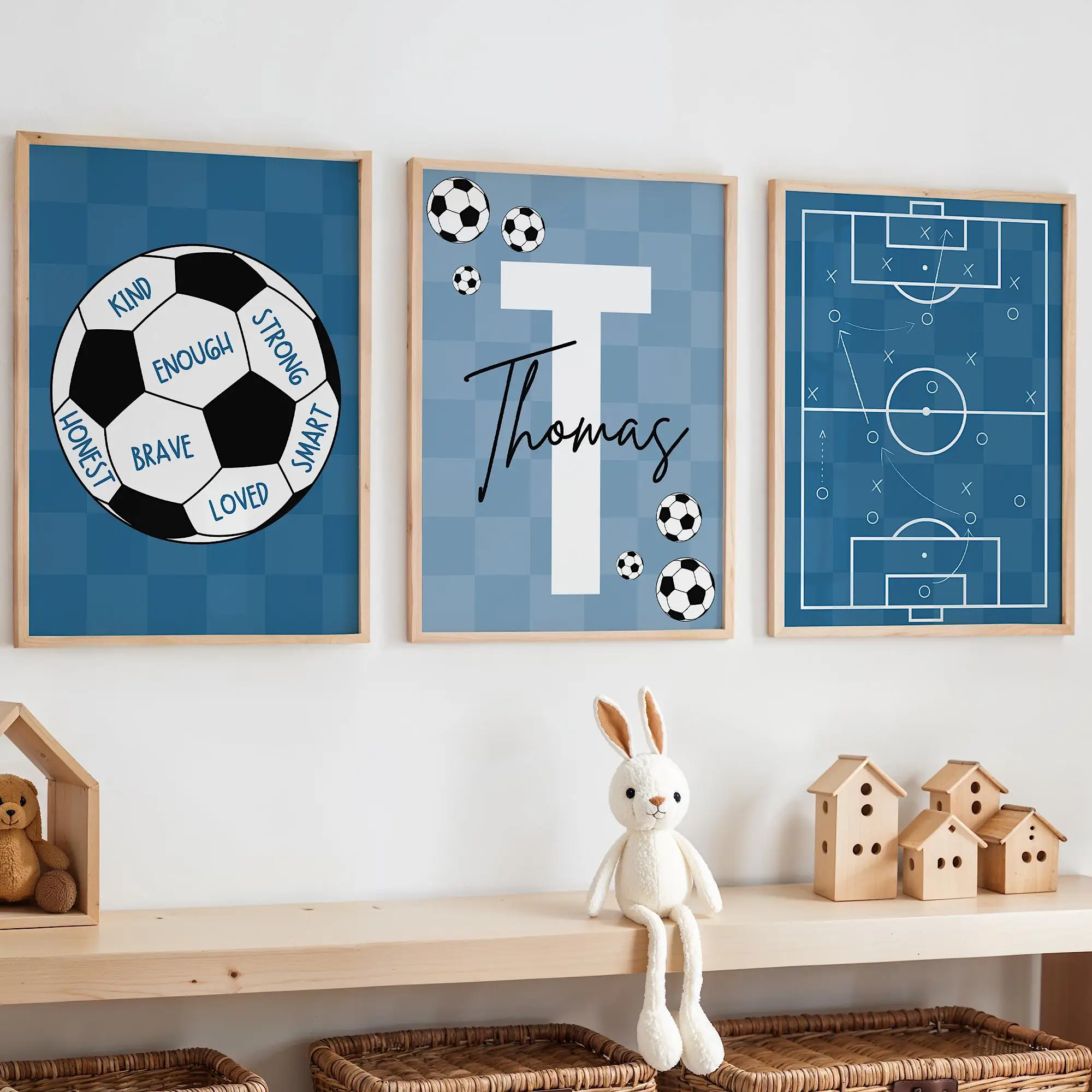 Custom Soccer Wall Art Set Affirmation For Boys Football Themed Nursery Soccer Poster Blue Bedroom Decor Soccer Playroom Gift
