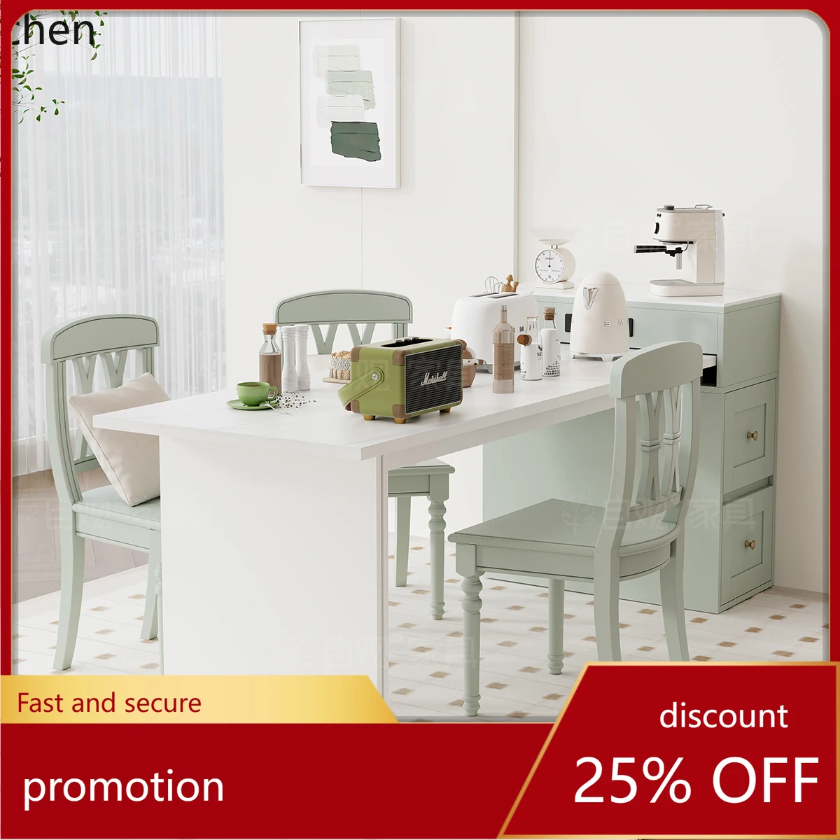 

HXL Island Dining Table Integrated Extendable Rock Slab Countertop Bar Table Dining Table