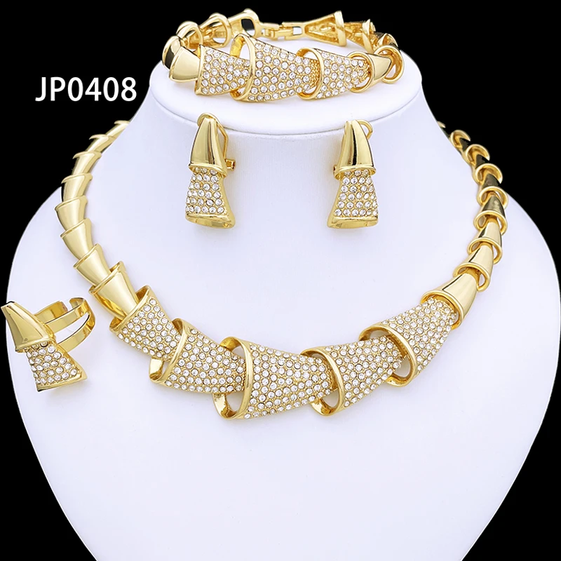 

Unique Dubai Gold Color Jewelry Set For Women 18K Gold Plated Fashion Set Jewelry Necklace Earrings Ring Bracelet Free Shipping