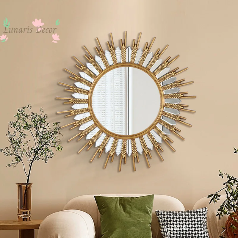 Gilt sunflower creative art mirror living room entrance decorative mirror light luxury mirror wall hanging wall