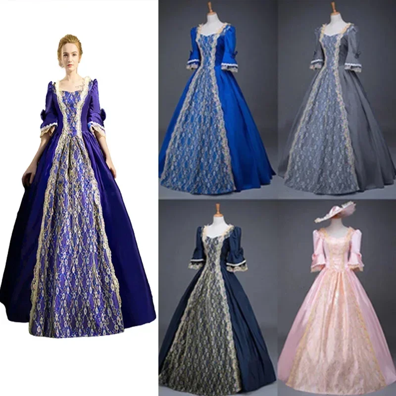 

Medieval Dress for Women High Waist Half Sleeve Ball Gowns Princess Lace Patchwork Satin Dress Queen Renaissance Cosplay Costume