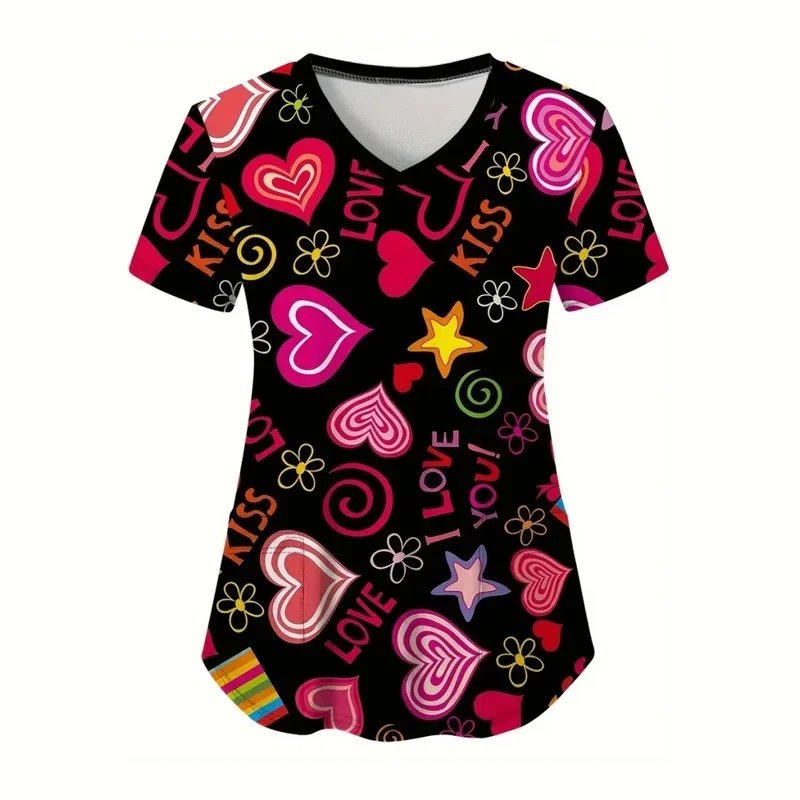 Female medical staffTShirt VElastic Collar Short Sleeve Fashionable Medical Workwear Health professional clinical uniforms