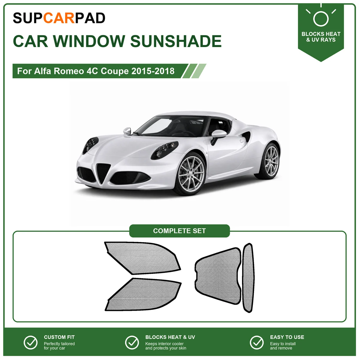 For Alfa Romeo 4C Coupe 2015-2018 Full Set Car Window Sunshades UV Block Privacy Heat Insulated Foldable Car Curtain
