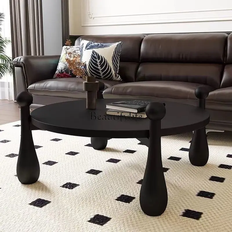 

French all-solid wood coffee table, living room, household small apartment table, medieval wabi-sabi