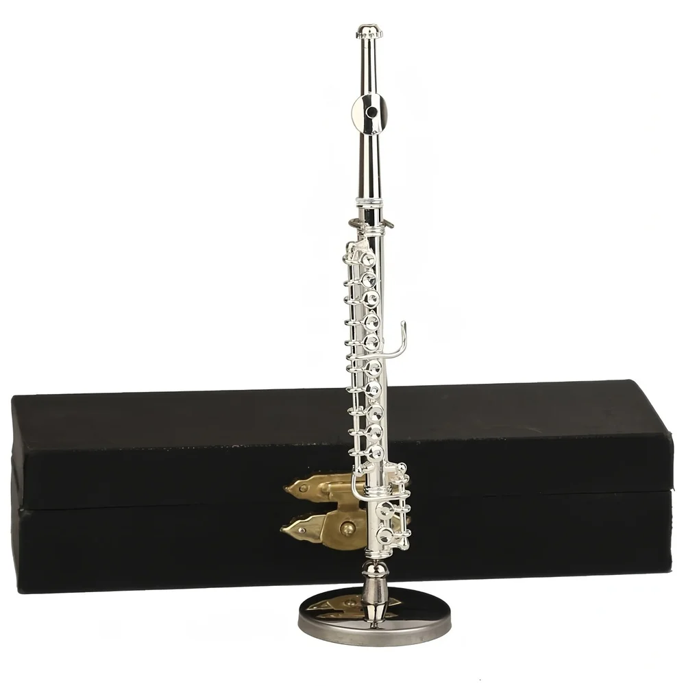 Silver Plated Miniature Flute Model Brass Non Playable Instrument Decor For Bookshelf Office Or Studio Decor