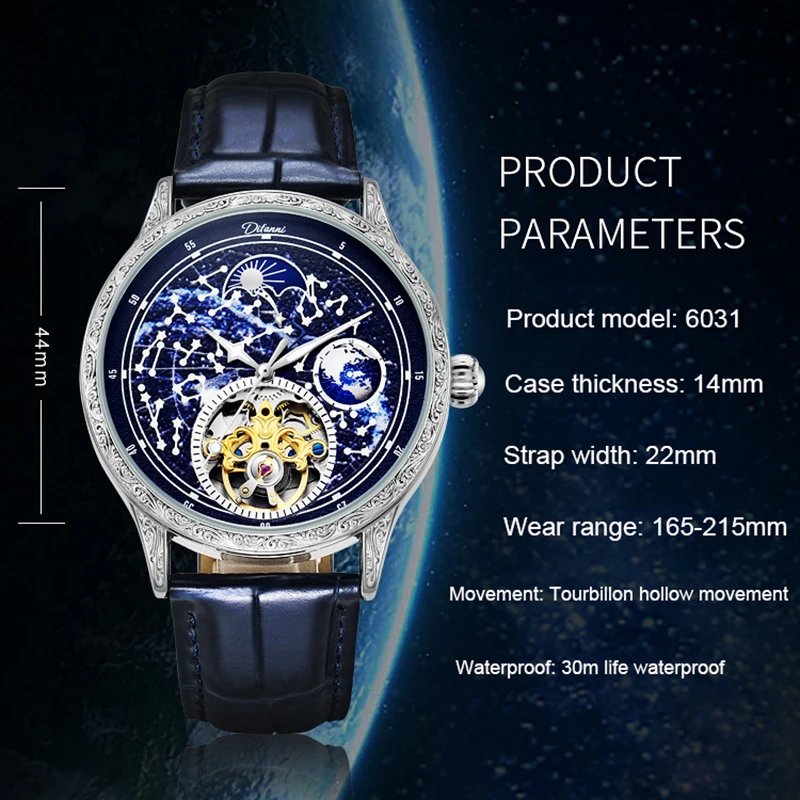 Men\'s Watches Mechanical Automatic Business Wristwatch Tourbillon Hollow Fashion New Sport Waterproof Luminous Moon Phase Clock