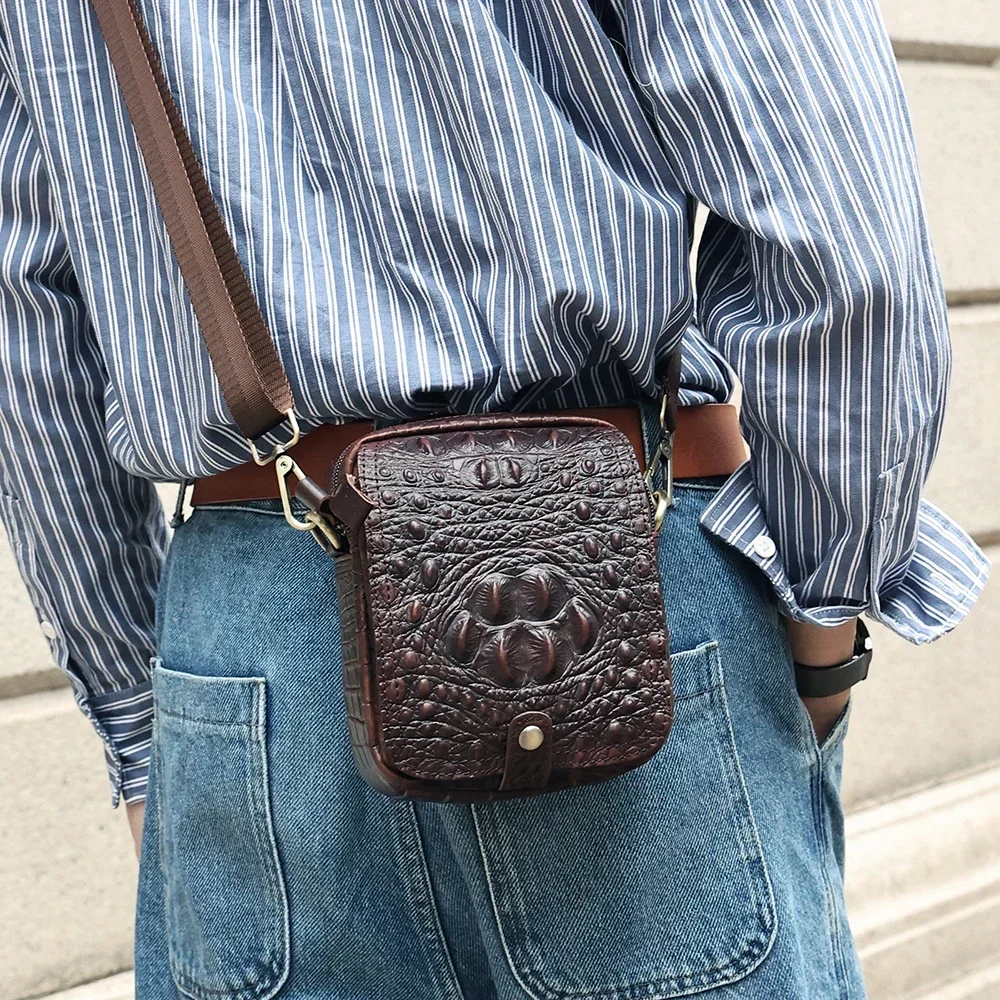 Echte koeienhuid lederen heuptas Vintage krokodilpatroon schoudertassen Vintage kleine Messenger Bag Fanny Packs voor heren