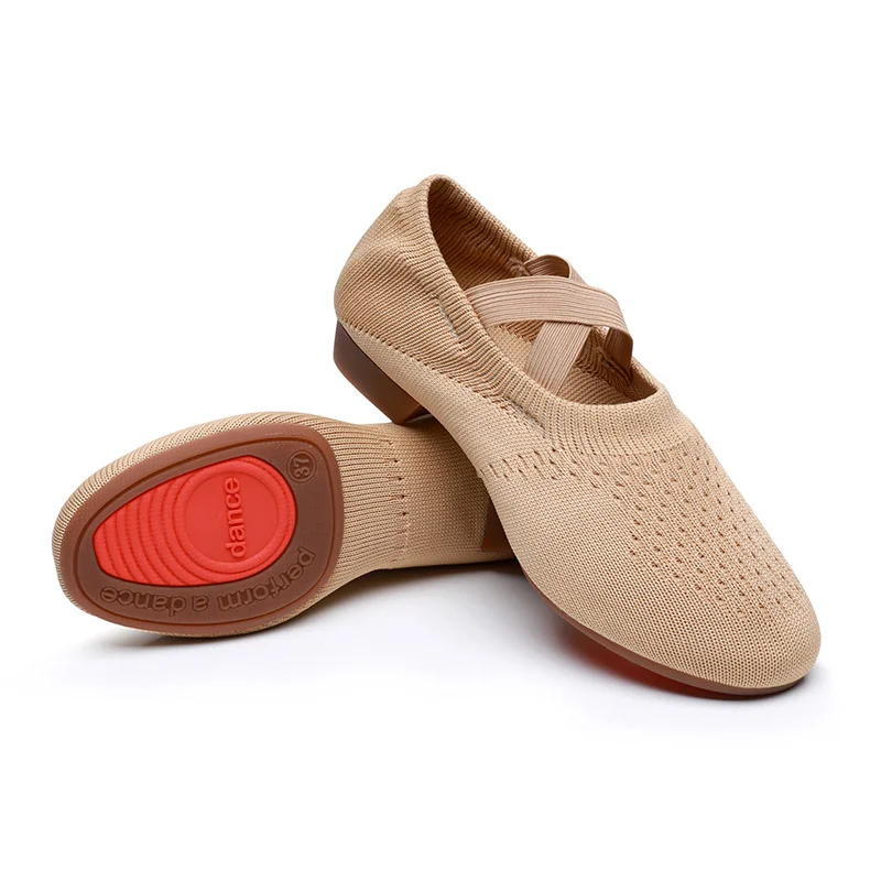 Women Teacher Dance Shoes Low Heel Flying Woven Knit Upper Latin Dance Ballet Practice Shoes For Modern Square Dance Training