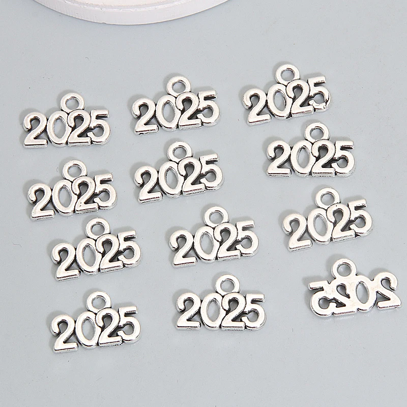 100pcs Number 2024 2025 Year Charms Letters Pendants Silver/Gold Color For DIY Handmade Metal Alloy Jewelry Making Accessorie