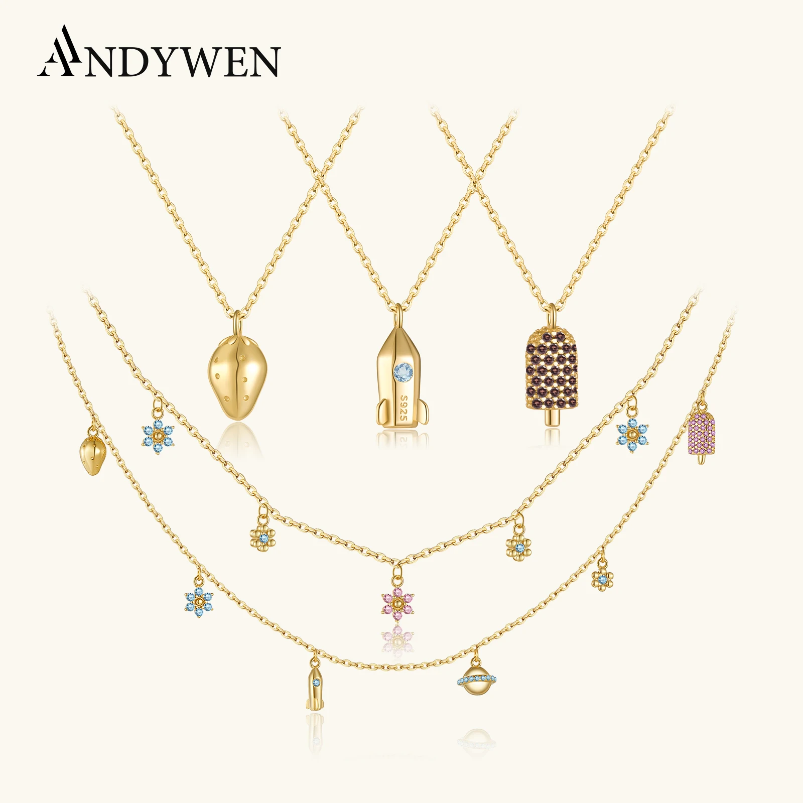 ANDYWEN 925 Sterling Silver Rainbow CZ Beyong Les Petites Saturn złoty naszyjnik dzieci Choker damski naszyjnik łańcuszek kolekcja dziecięca