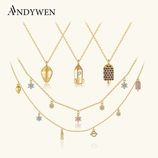 ANDYWEN 925 Sterling Silver Rainbow CZ Beyong Les Petites Saturn złoty naszyjnik dzieci Choker damski naszyjnik łańcuszek kolekcja dziecięca