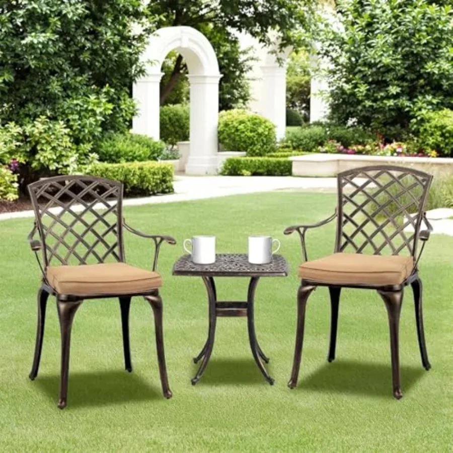 3-Piece Outdoor Bistro Set, All-Weather Cast Aluminum Patio Table and 2 Chairs Rustproof Small Outside Chairs for Lawn Garden D