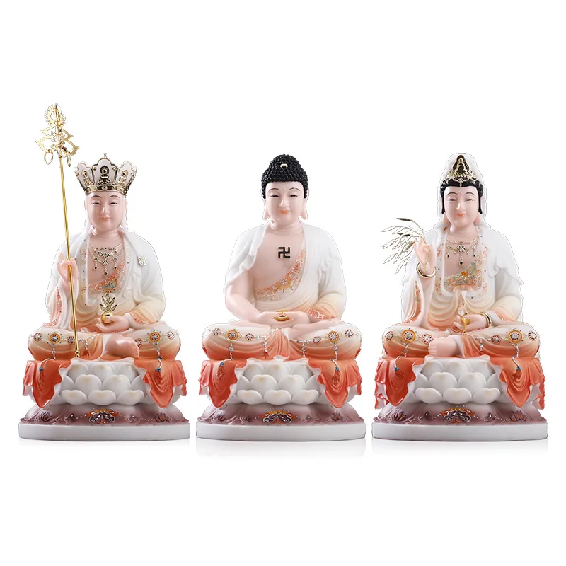 

ZML white marble Buddha statue Guanyin Sanbao Dizang King Home Furnishing Ornament Rich Color Saha Three Saints Statue