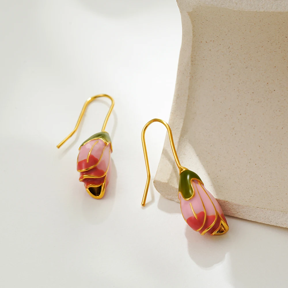 

Elegant Pink Bell Orchid Ear Stud Autumn Winter New Collection Sexy Rose Flower Drop Earrings Temperament Jewelry Gifts for Her