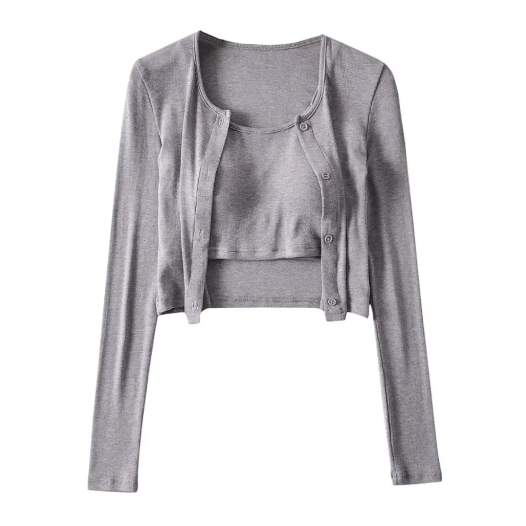 

YPFF женский повседневный комплект из двух предметов с нагрудной подушечкой, нагрудная куртка с круглым вырезом и длинными рукавами, европейско-американская мода