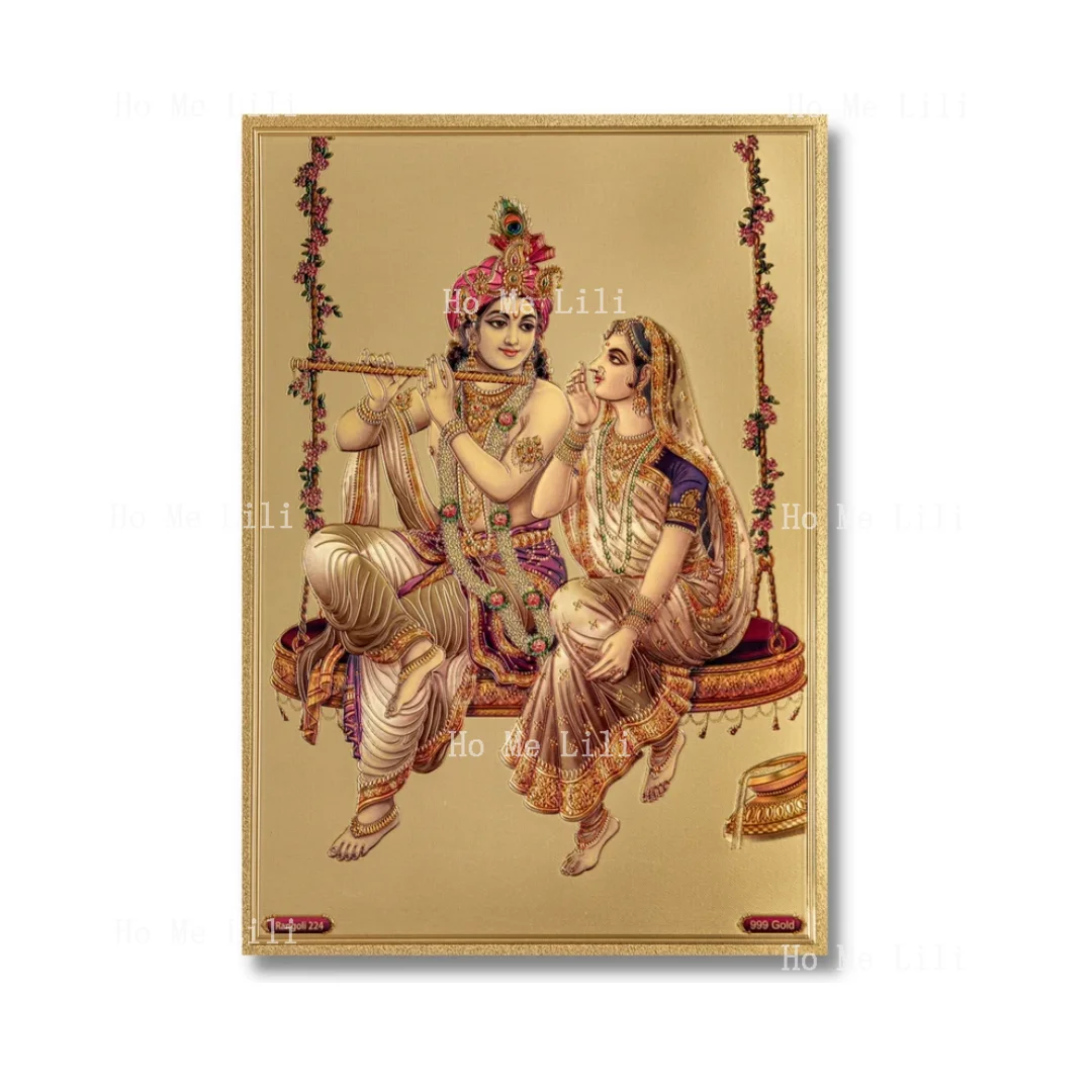 Lord Krishna Playing Flute In Vrindavan Forest Colorful Painting Canvas Print Indian Deity Wall Art Unframed