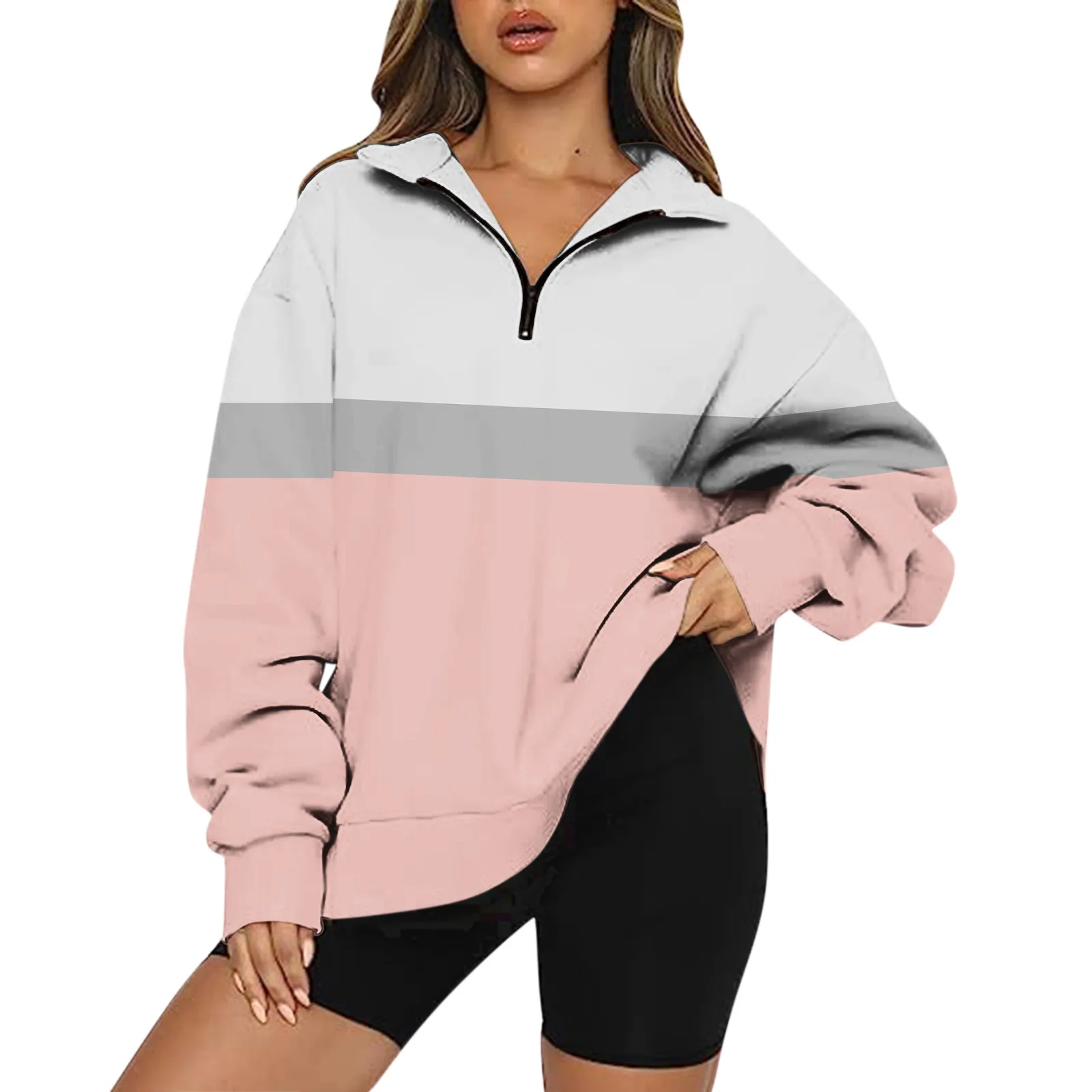 

Women'S Sweater Delicate Turndown Collar Women Pullover New Long Sleeves Patchwork Color Women Sweatshirts Vintage 빅사이즈 여성의류